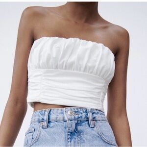 ZARA Poplin White Strapless Top